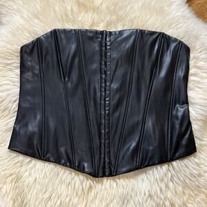NEW Zara Womens Corset Top Faux Vegan Leather XL Black Punk Rock Grunge Goth
